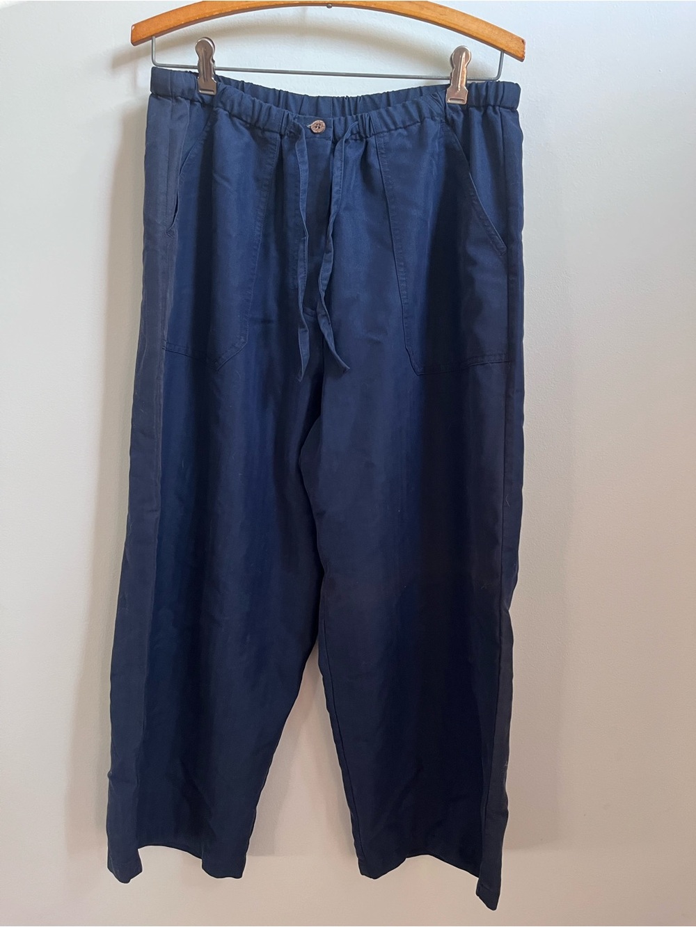 Caribbean Joe Navy Blue Wide Leg Cropped Pants Drawstring Waist Large